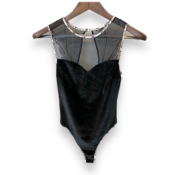 Victoria’s Secret velvet body suit, backless, sleeveless, animal print trim,S - Picture 2 of 16